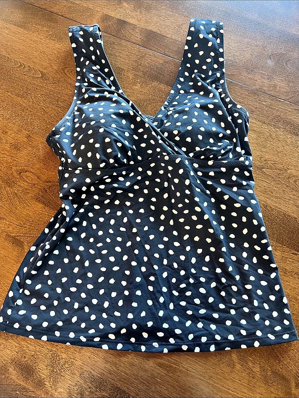 Lands' End Women's Sweetheart Wrap Tankini Top Polka Dot Blue & White Size 6D